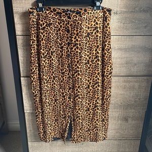 Leopard Print Button Front Midi Skirt